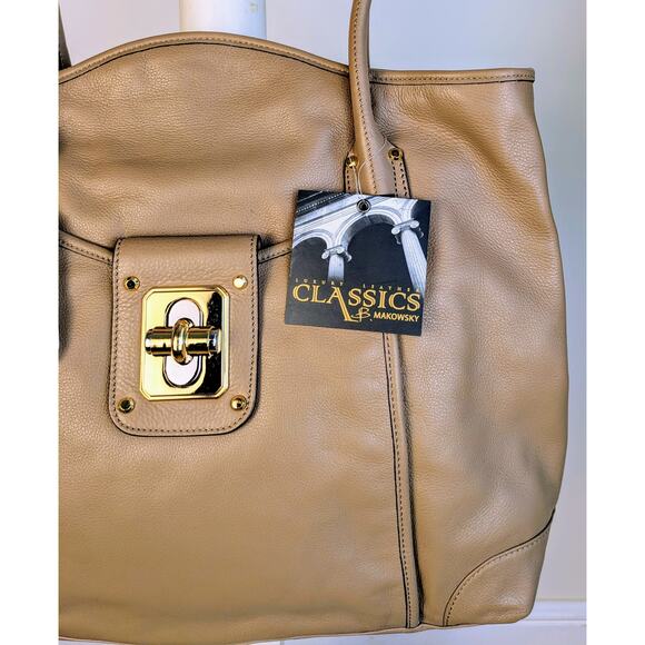 NEW B. Makowsky Tan Nolita LARGE Luxury Leather Classics Shopper Purse Handbag - Picture 3 of 11